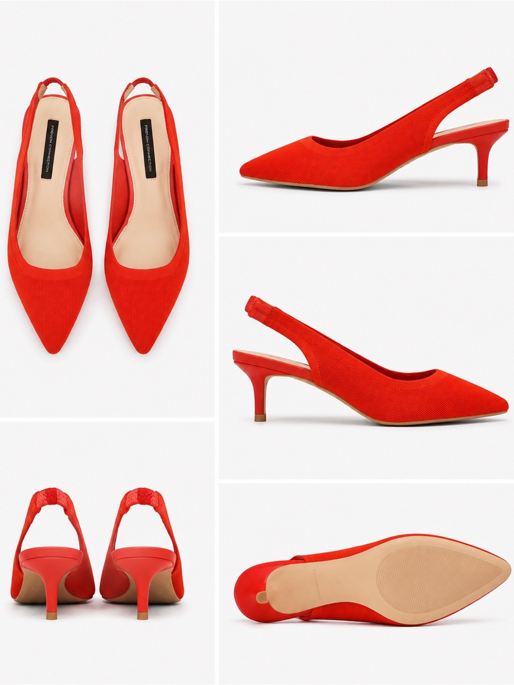 French Connection Bright Red Pointed Slingback Mules